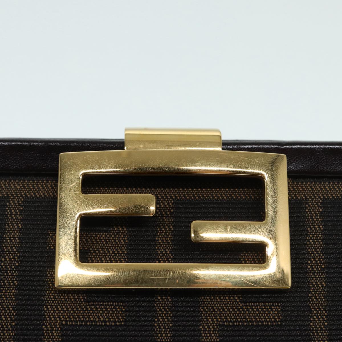 FENDI Zucca Canvas Mamma Baguette Shoulder Bag Gold Black Brown 89560
