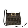 FENDI Zucca Canvas Mamma Baguette Shoulder Bag Gold Black Brown 89560