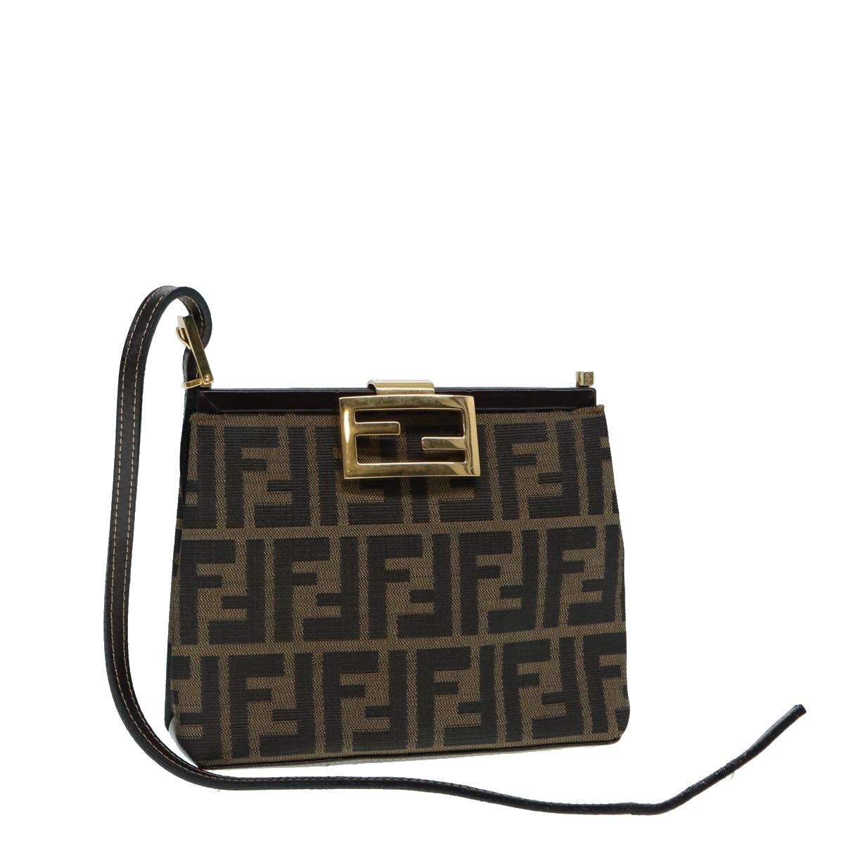 FENDI Zucca Canvas Mamma Baguette Shoulder Bag Gold Black Brown 89560