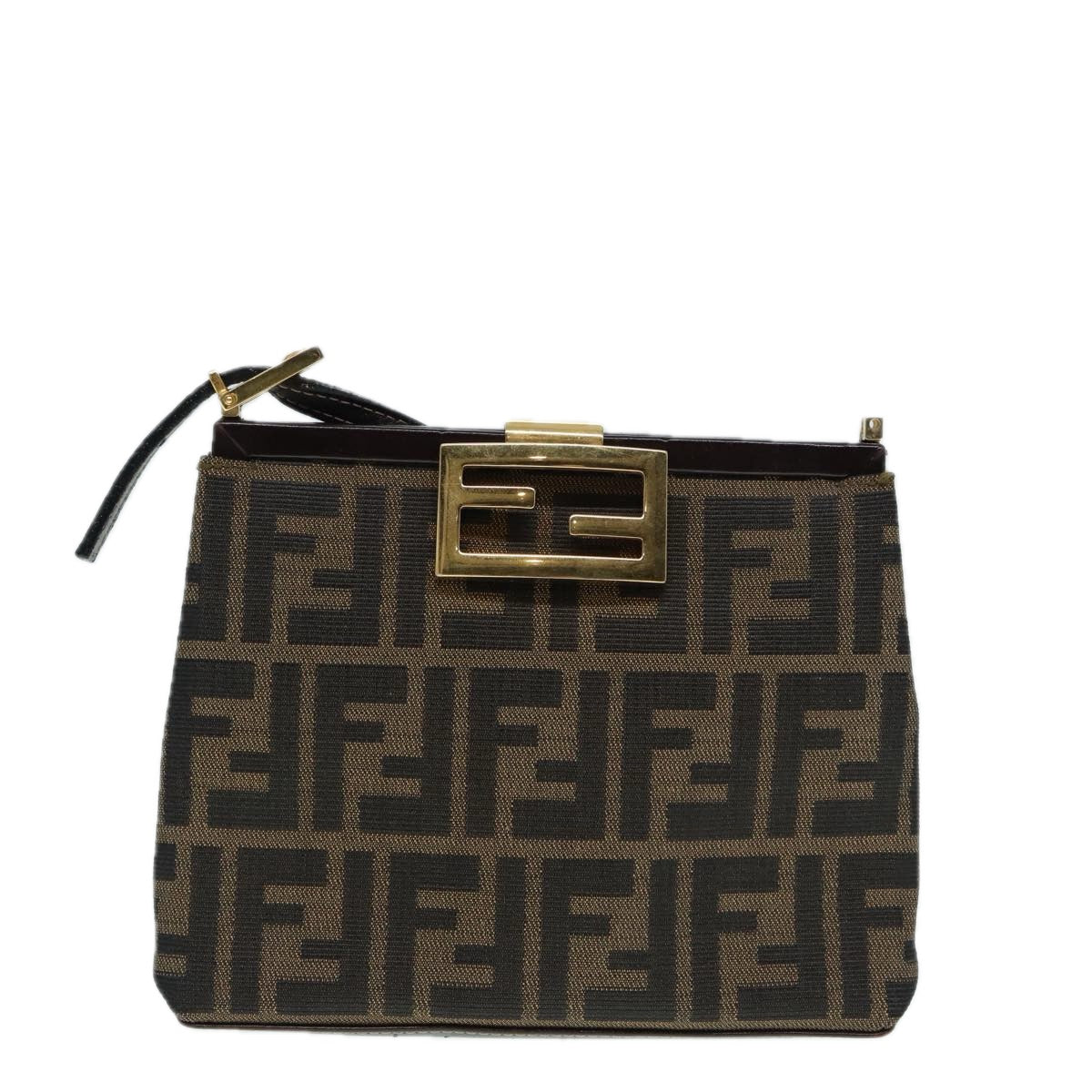 FENDI Zucca Canvas Mamma Baguette Shoulder Bag Gold Black Brown 89560