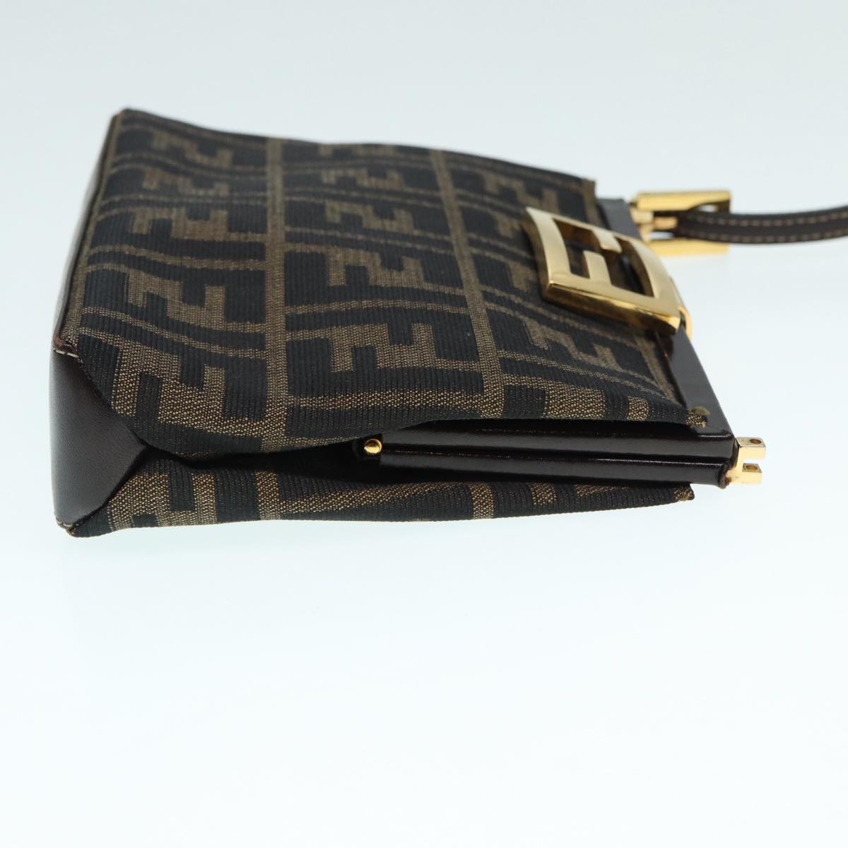 FENDI Zucca Canvas Mamma Baguette Shoulder Bag Gold Black Brown 89560