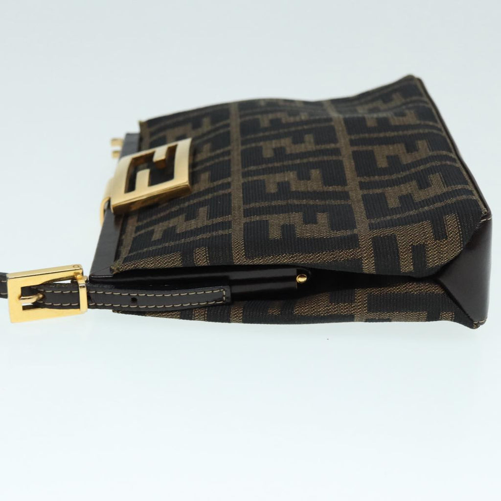 FENDI Zucca Canvas Mamma Baguette Shoulder Bag Gold Black Brown 89560