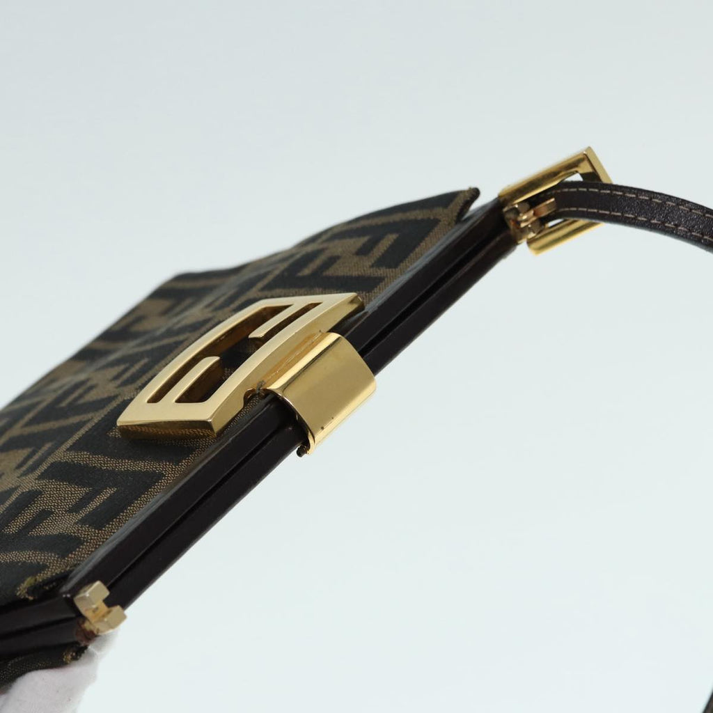 FENDI Zucca Canvas Mamma Baguette Shoulder Bag Gold Black Brown 89560