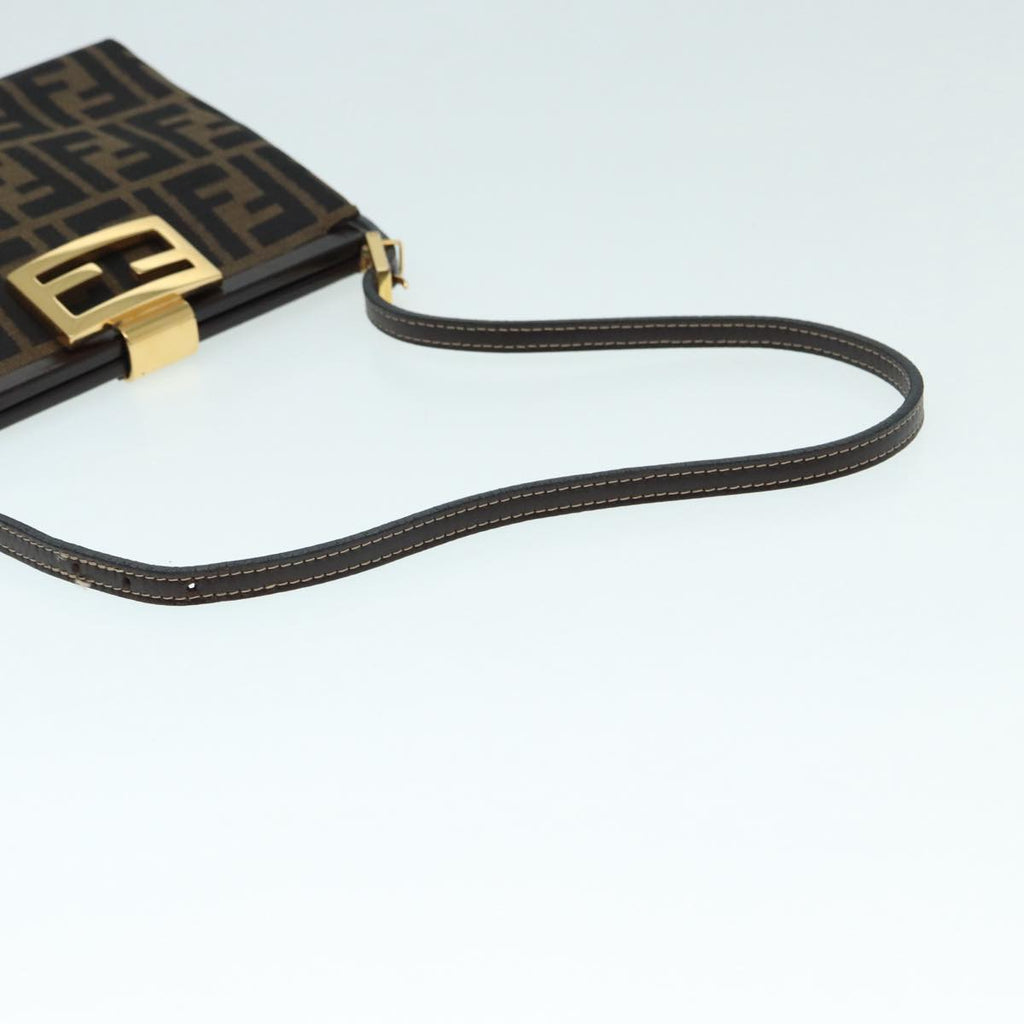 FENDI Zucca Canvas Mamma Baguette Shoulder Bag Gold Black Brown 89560