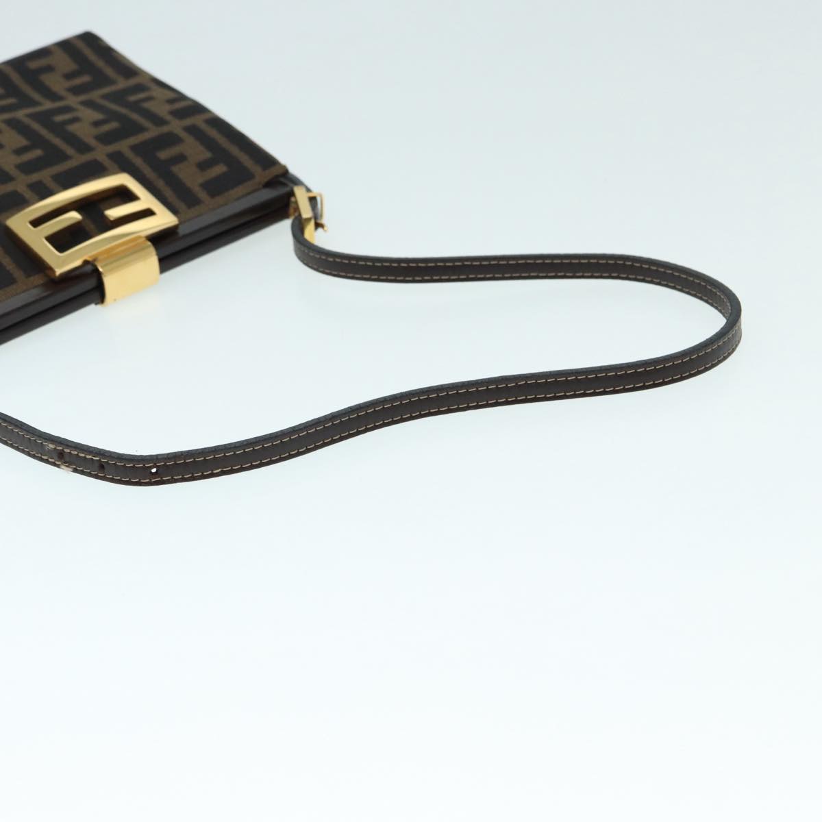 FENDI Zucca Canvas Mamma Baguette Shoulder Bag Gold Black Brown 89560