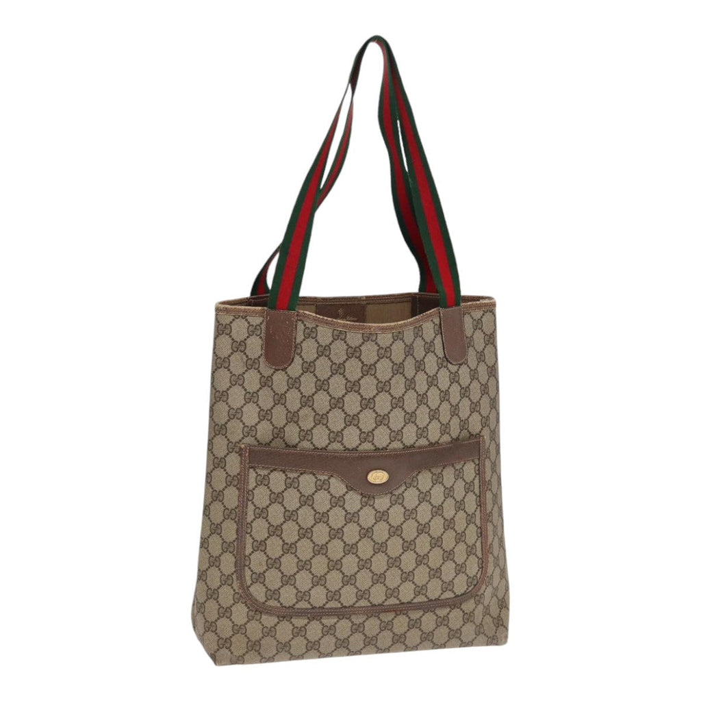 GUCCI GG Supreme Web Sherry Line Tote Bag PVC Beige Red 39 02 003 89562