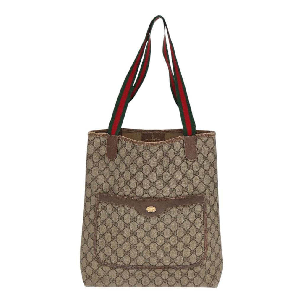 GUCCI GG Supreme Web Sherry Line Tote Bag PVC Beige Red 39 02 003 89562