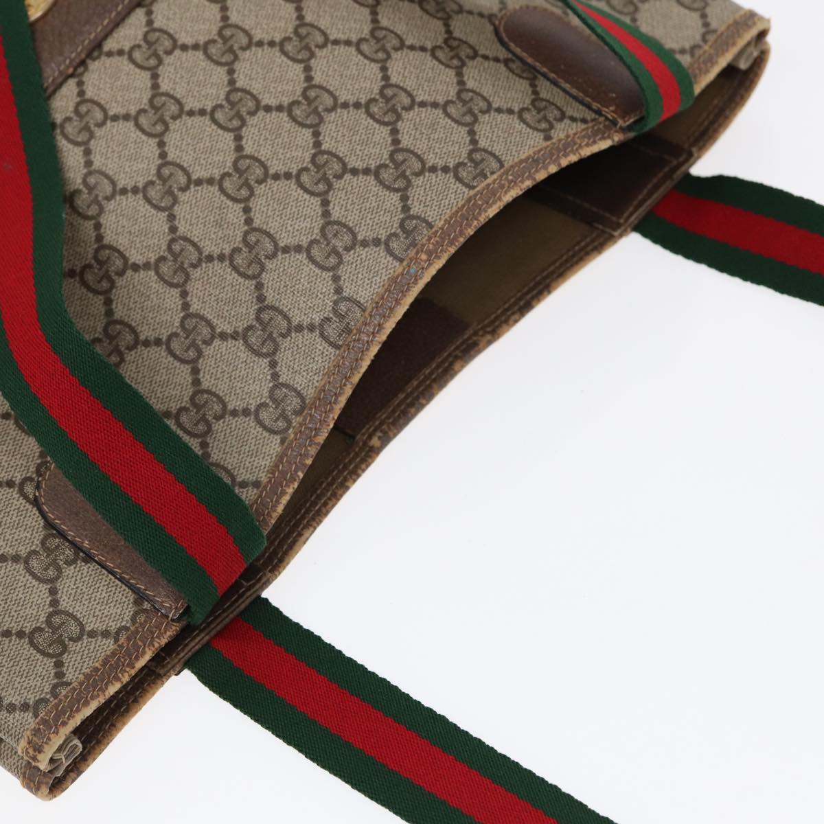 GUCCI GG Supreme Web Sherry Line Tote Bag PVC Beige Red 39 02 003 89562