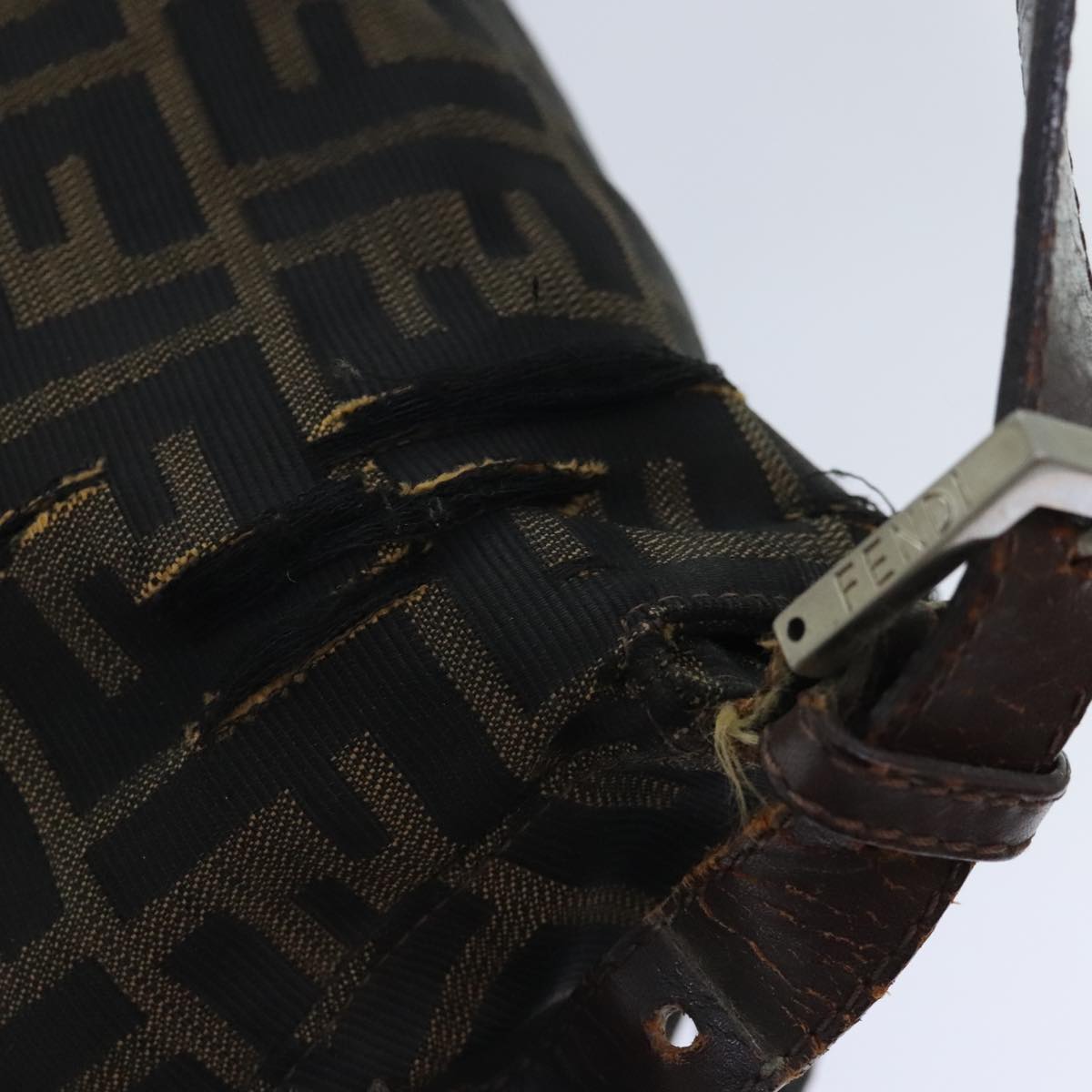 FENDI Zucca Canvas Mamma Baguette Shoulder Bag Brown Black gold 89599