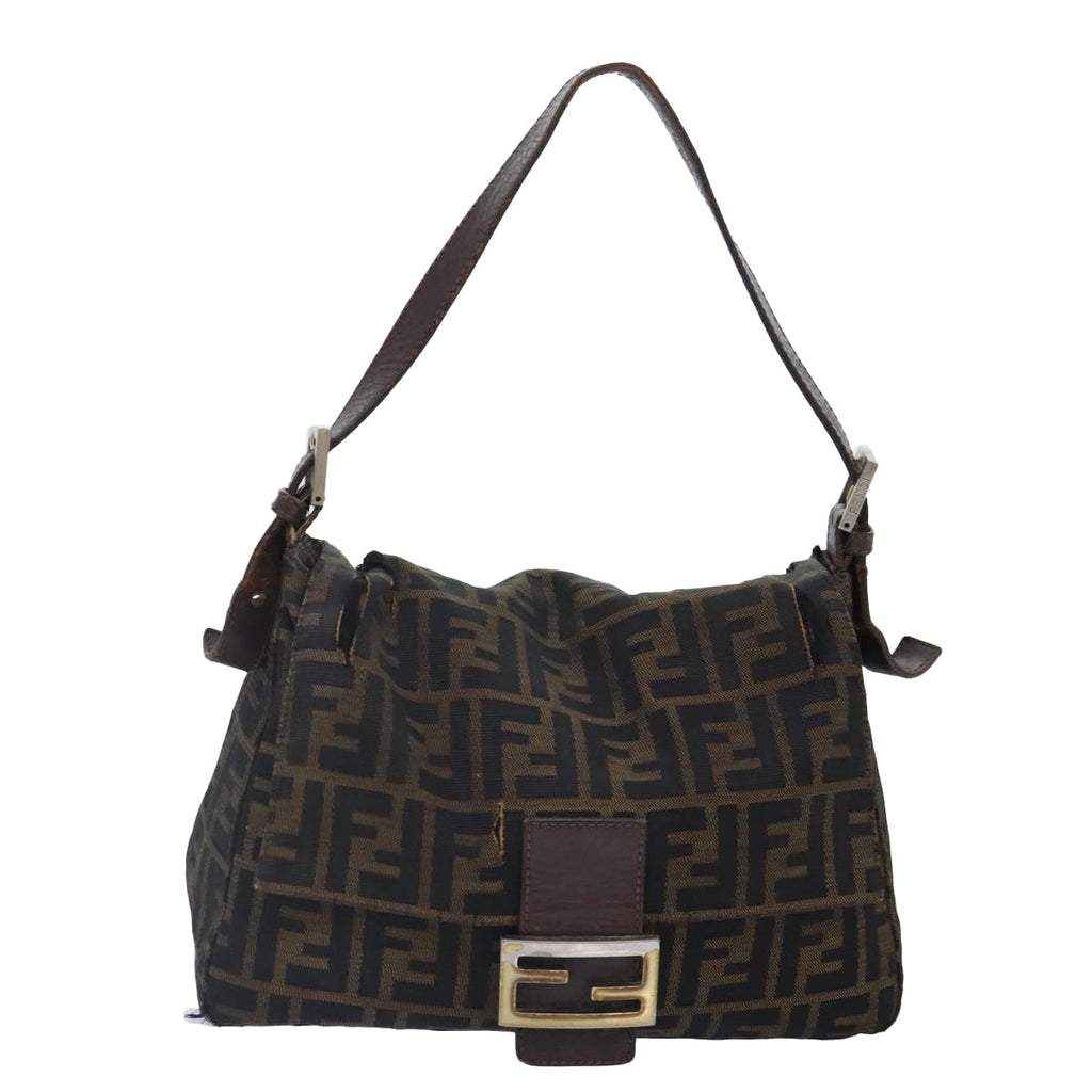 FENDI Zucca Canvas Mamma Baguette Shoulder Bag Brown Black gold 89599
