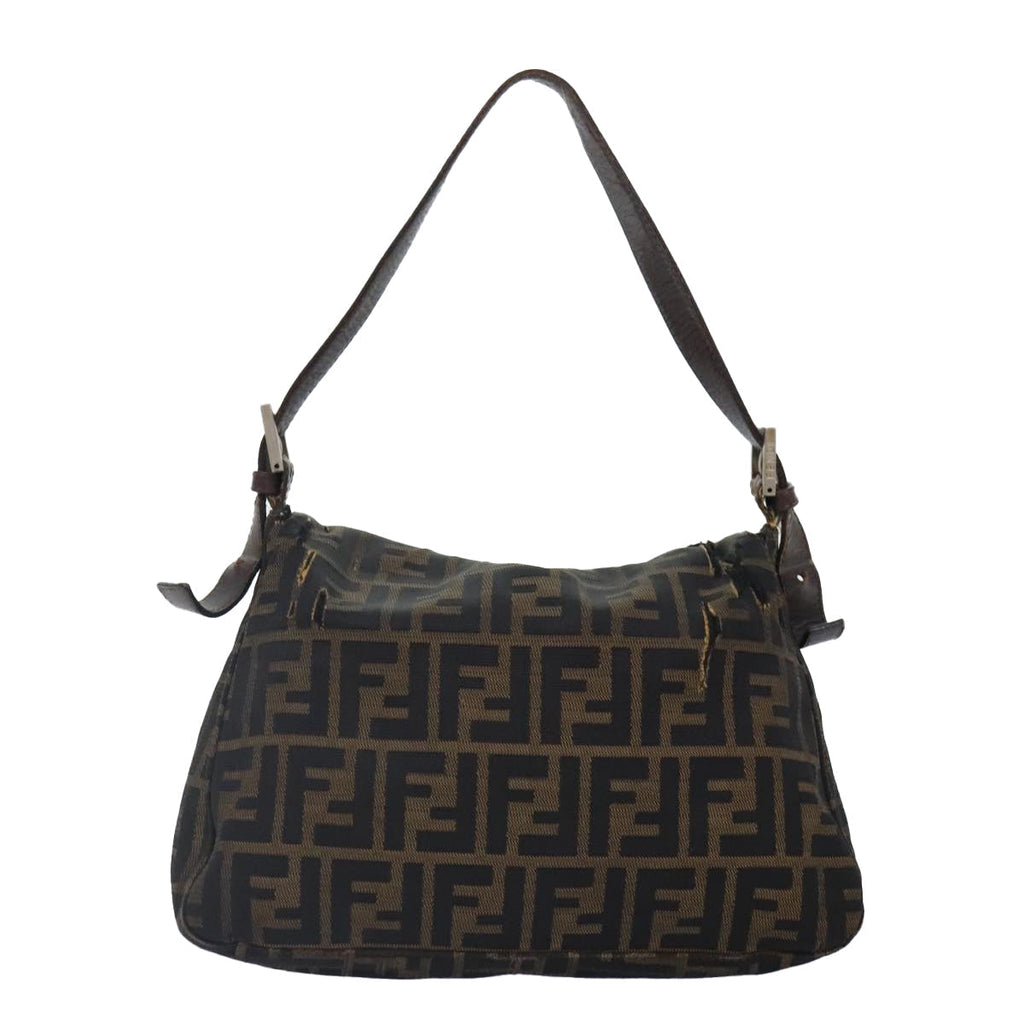FENDI Zucca Canvas Mamma Baguette Shoulder Bag Brown Black gold 89599