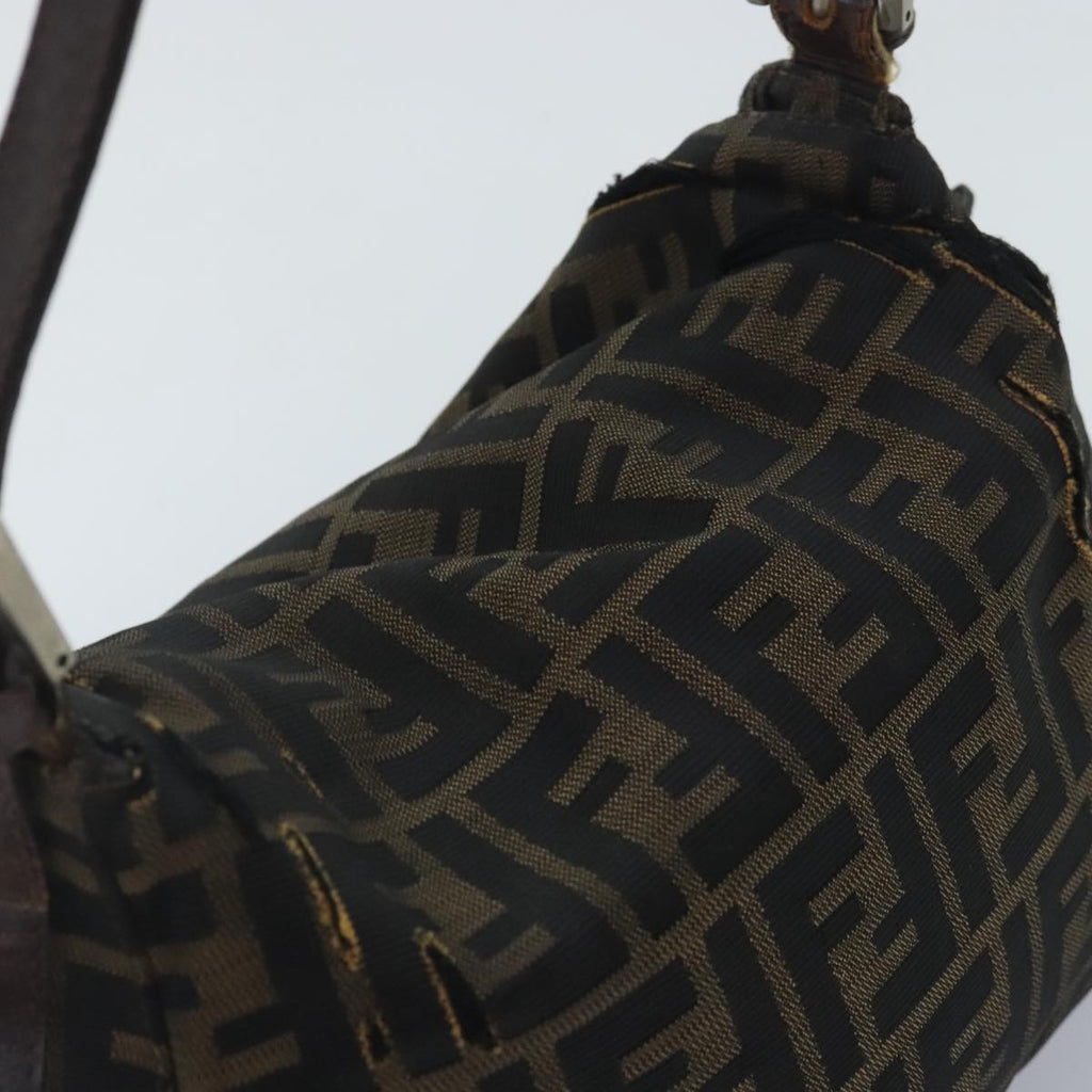 FENDI Zucca Canvas Mamma Baguette Shoulder Bag Brown Black gold 89599