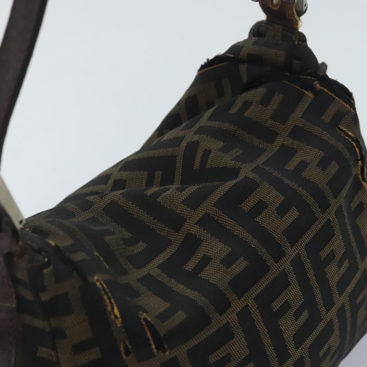 FENDI Zucca Canvas Mamma Baguette Shoulder Bag Brown Black gold 89599