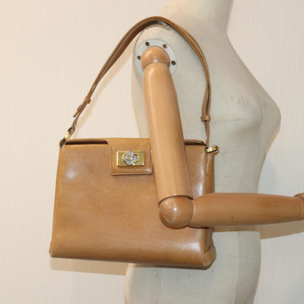 GUCCI Shoulder Bag Leather Beige Silver gold 89604