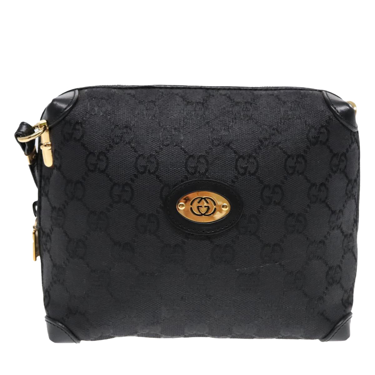 GUCCI GG Canvas Shoulder Bag Black Gold 007 115 4916 89607