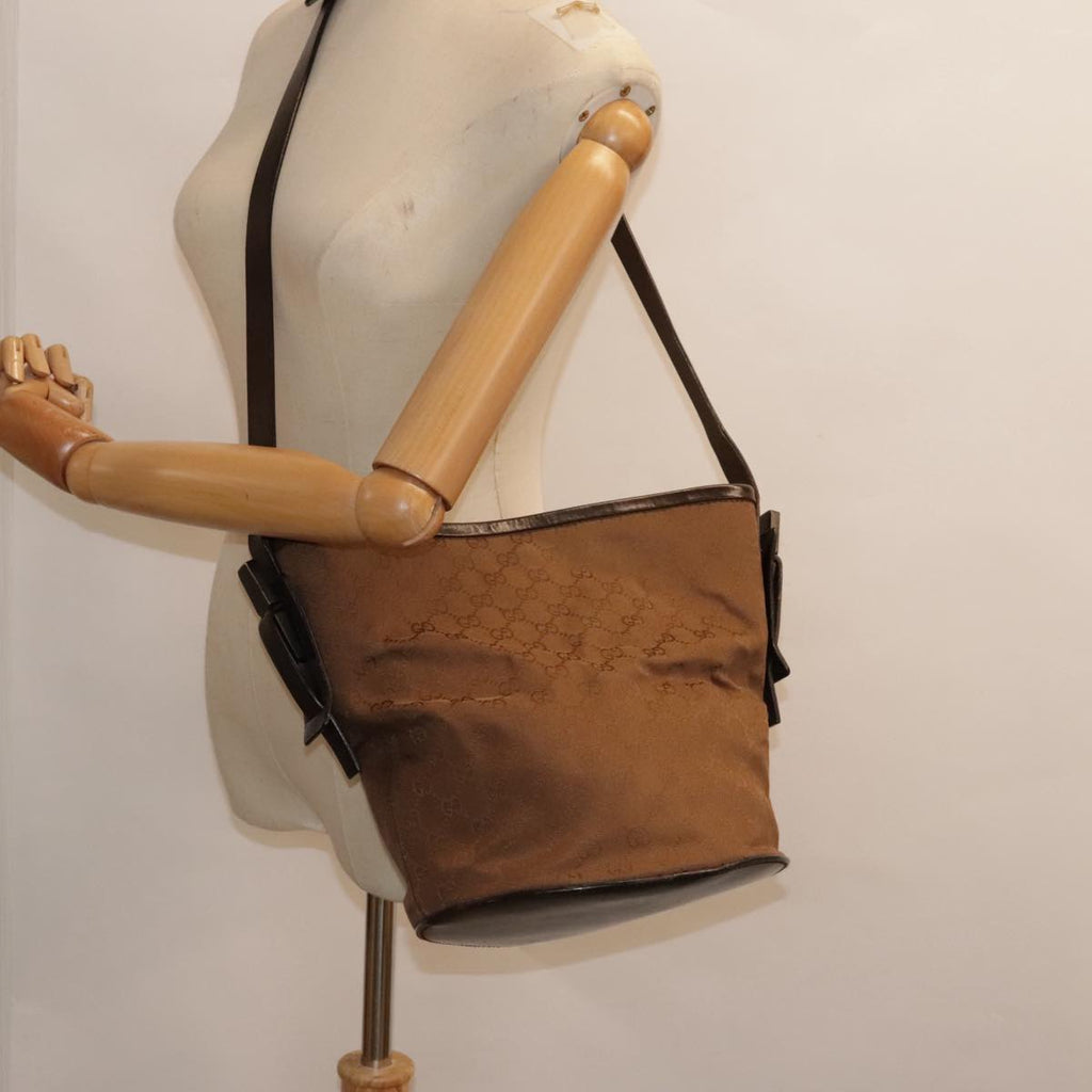 GUCCI GG Canvas Shoulder Bag Brown Silver 106240 89622