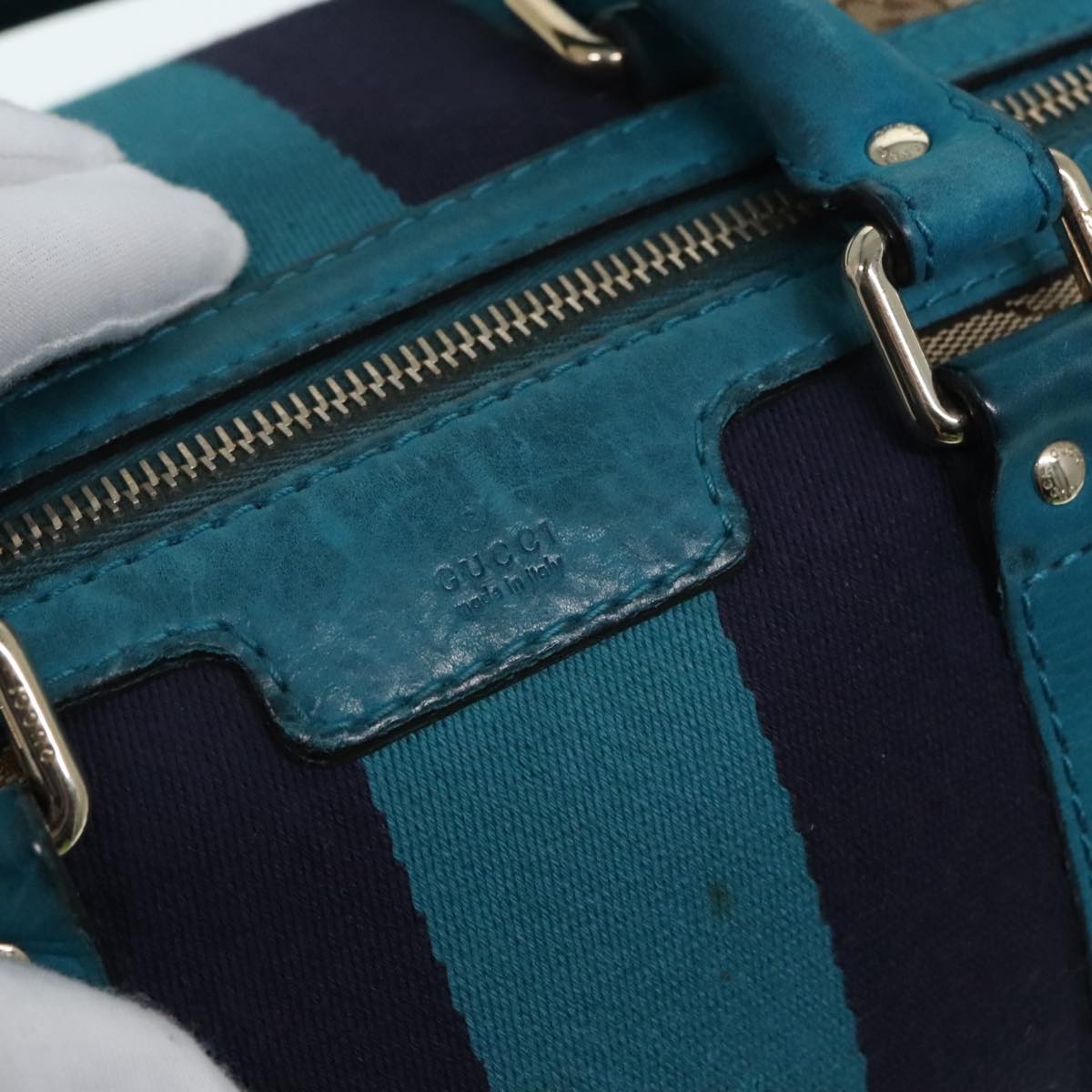 GUCCI GG Canvas Sherry Line Boston Bag 2way Beige Blue 247205 89624