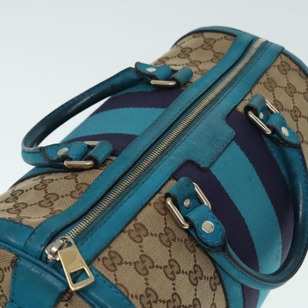 GUCCI GG Canvas Sherry Line Boston Bag 2way Beige Blue 247205 89624
