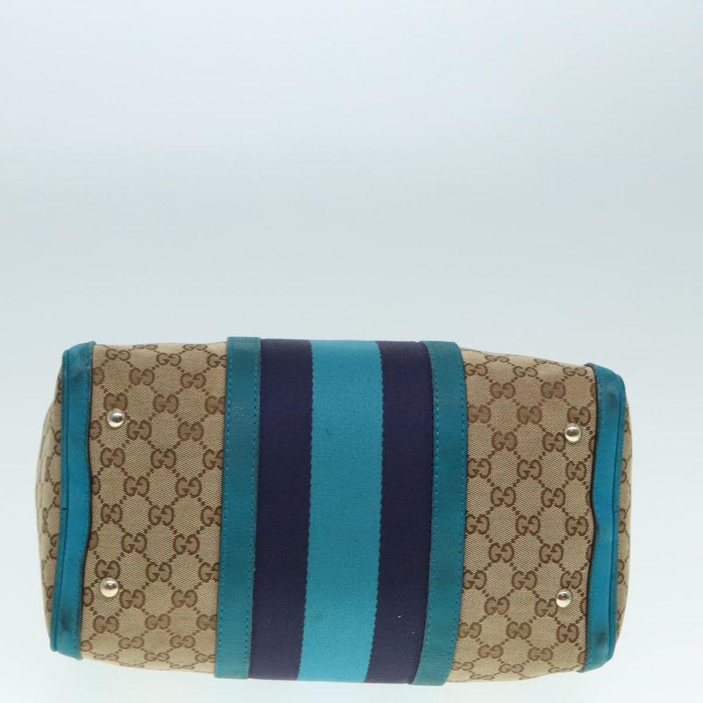GUCCI GG Canvas Sherry Line Boston Bag 2way Beige Blue 247205 89624