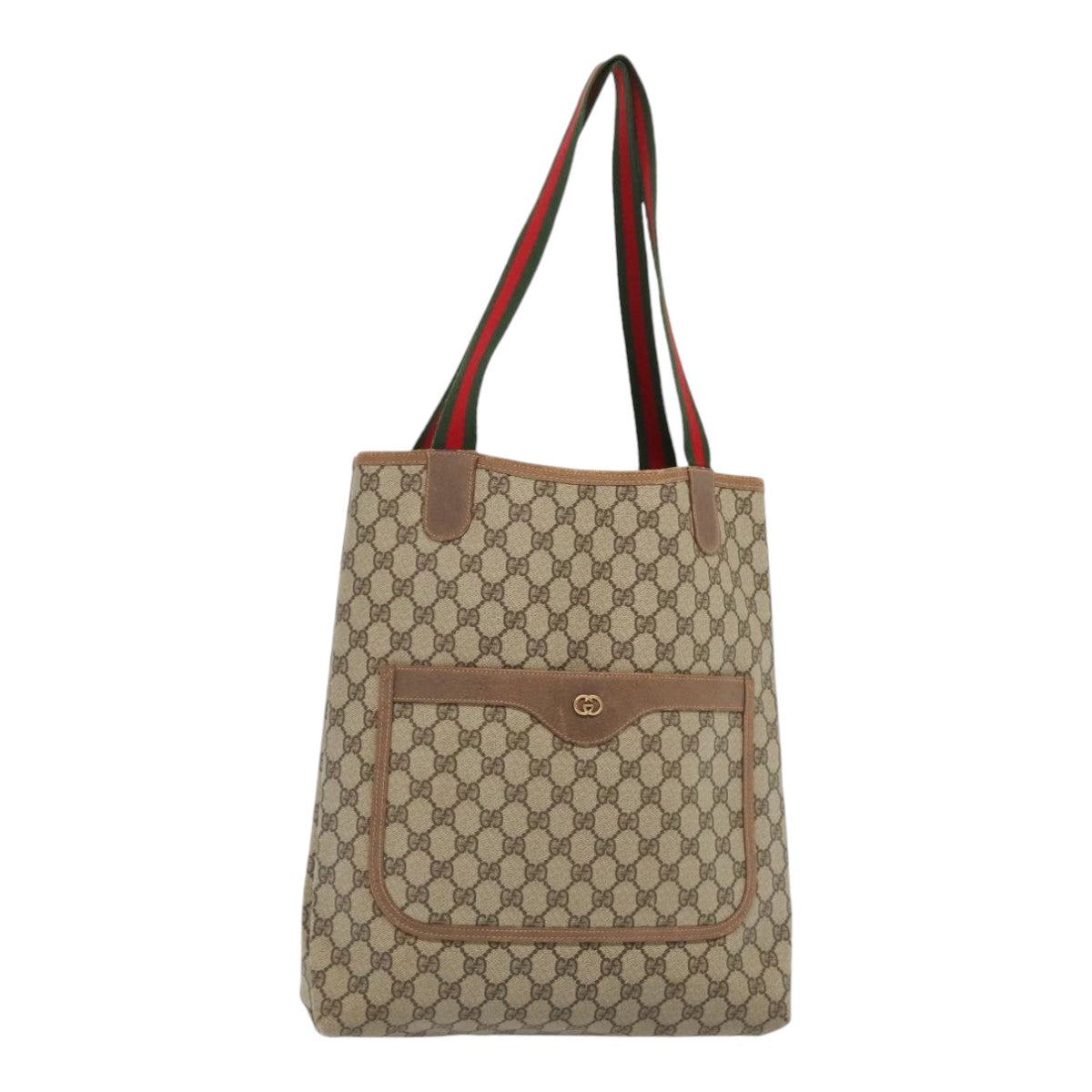 GUCCI GG Supreme Web Sherry Line Tote Bag PVC Leather Beige 89625