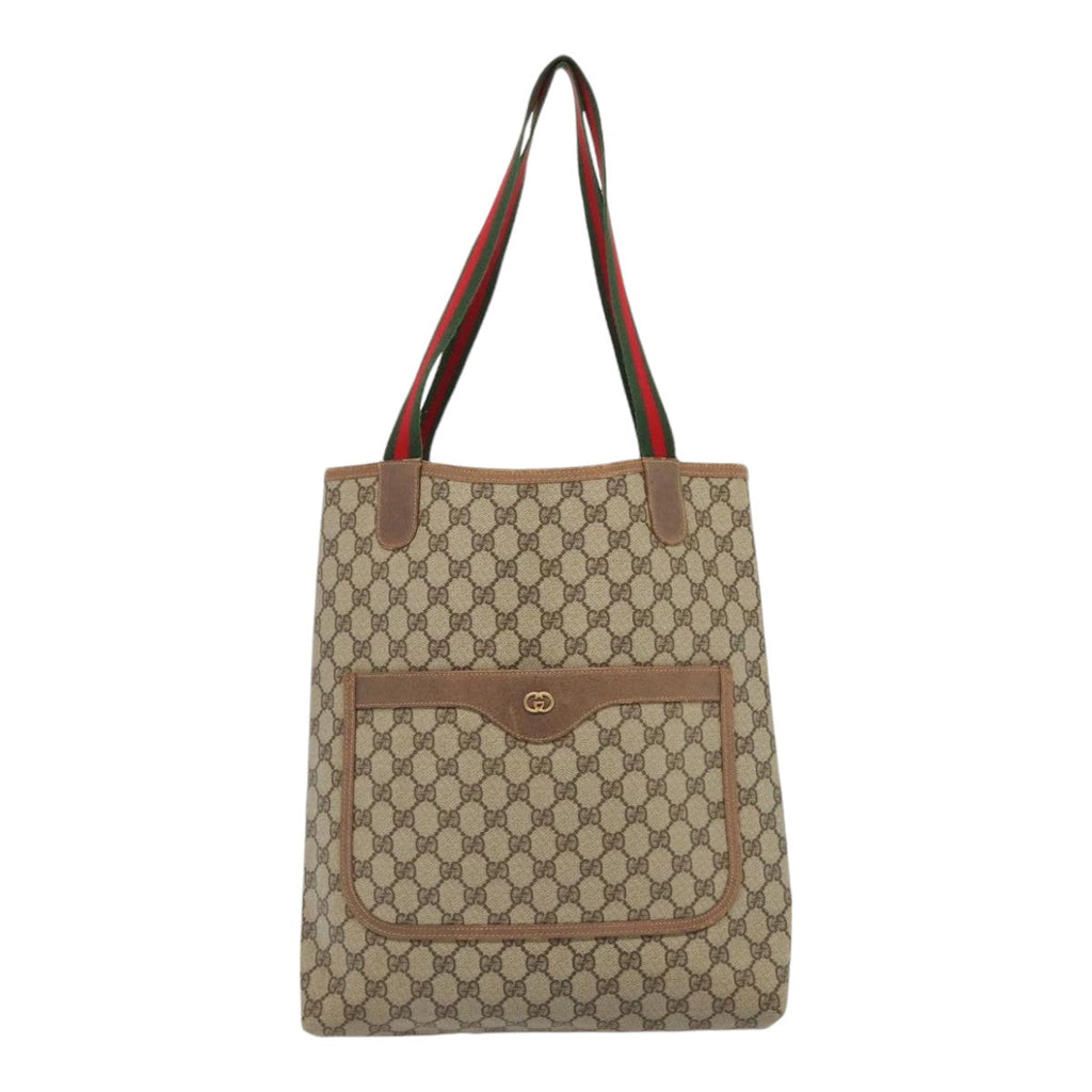GUCCI GG Supreme Web Sherry Line Tote Bag PVC Leather Beige 89625