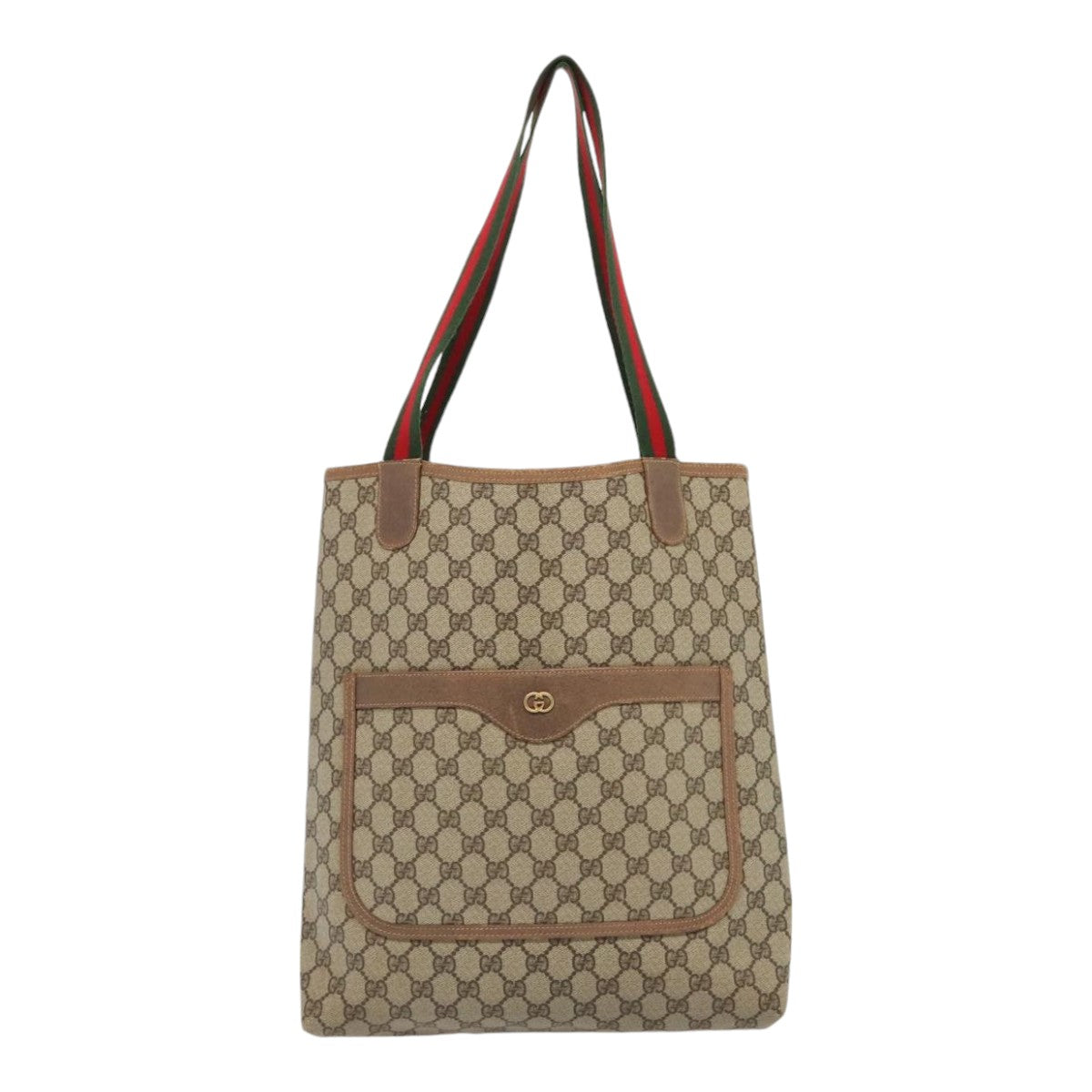 GUCCI GG Supreme Web Sherry Line Tote Bag PVC Leather Beige 89625