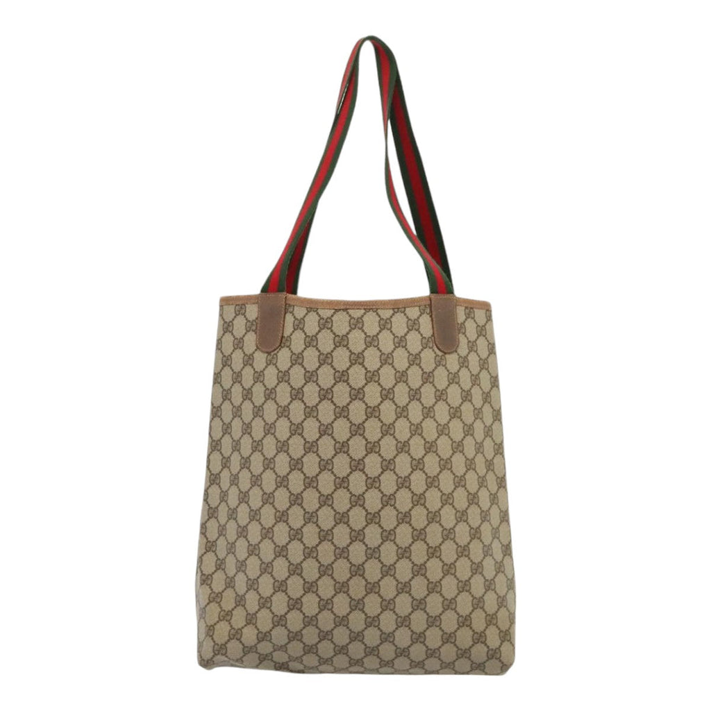 GUCCI GG Supreme Web Sherry Line Tote Bag PVC Leather Beige 89625