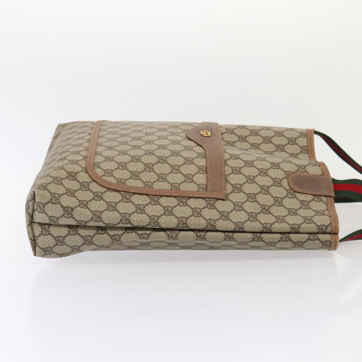 GUCCI GG Supreme Web Sherry Line Tote Bag PVC Leather Beige 89625