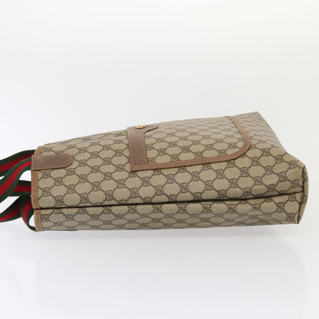 GUCCI GG Supreme Web Sherry Line Tote Bag PVC Leather Beige 89625