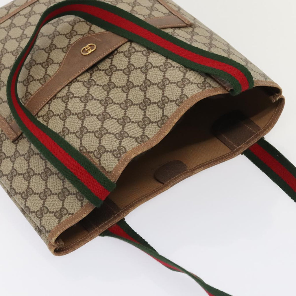 GUCCI GG Supreme Web Sherry Line Tote Bag PVC Leather Beige 89625