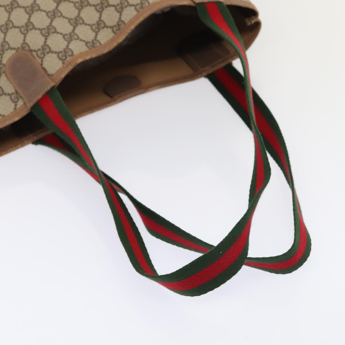 GUCCI GG Supreme Web Sherry Line Tote Bag PVC Leather Beige 89625