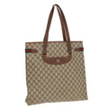 GUCCI GG Supreme Web Sherry Line Tote Bag PVC Beige Gold Silver 89626