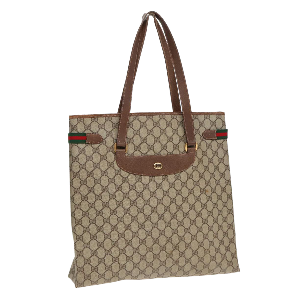GUCCI GG Supreme Web Sherry Line Tote Bag PVC Beige Gold Silver 89626