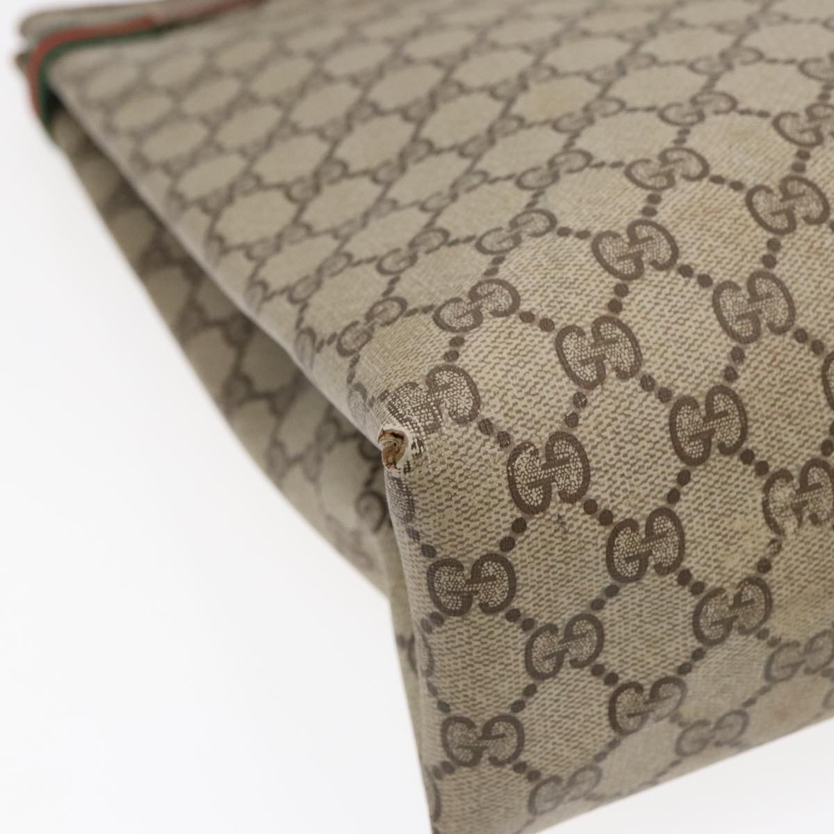 GUCCI GG Supreme Web Sherry Line Tote Bag PVC Beige Gold Silver 89626