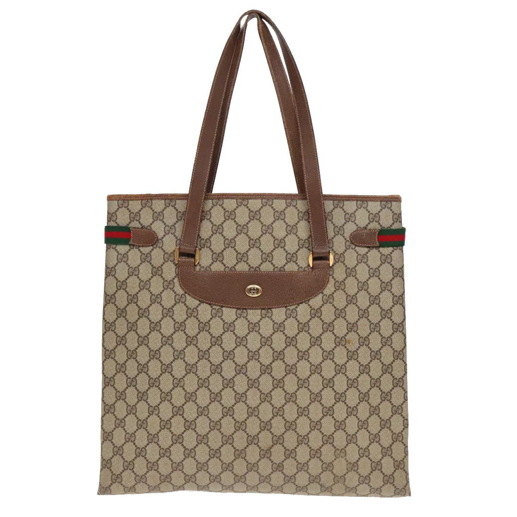 GUCCI GG Supreme Web Sherry Line Tote Bag PVC Beige Gold Silver 89626
