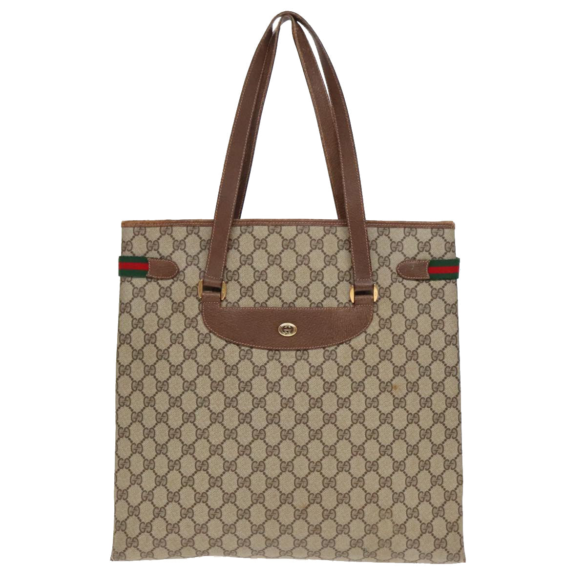 GUCCI GG Supreme Web Sherry Line Tote Bag PVC Beige Gold Silver 89626