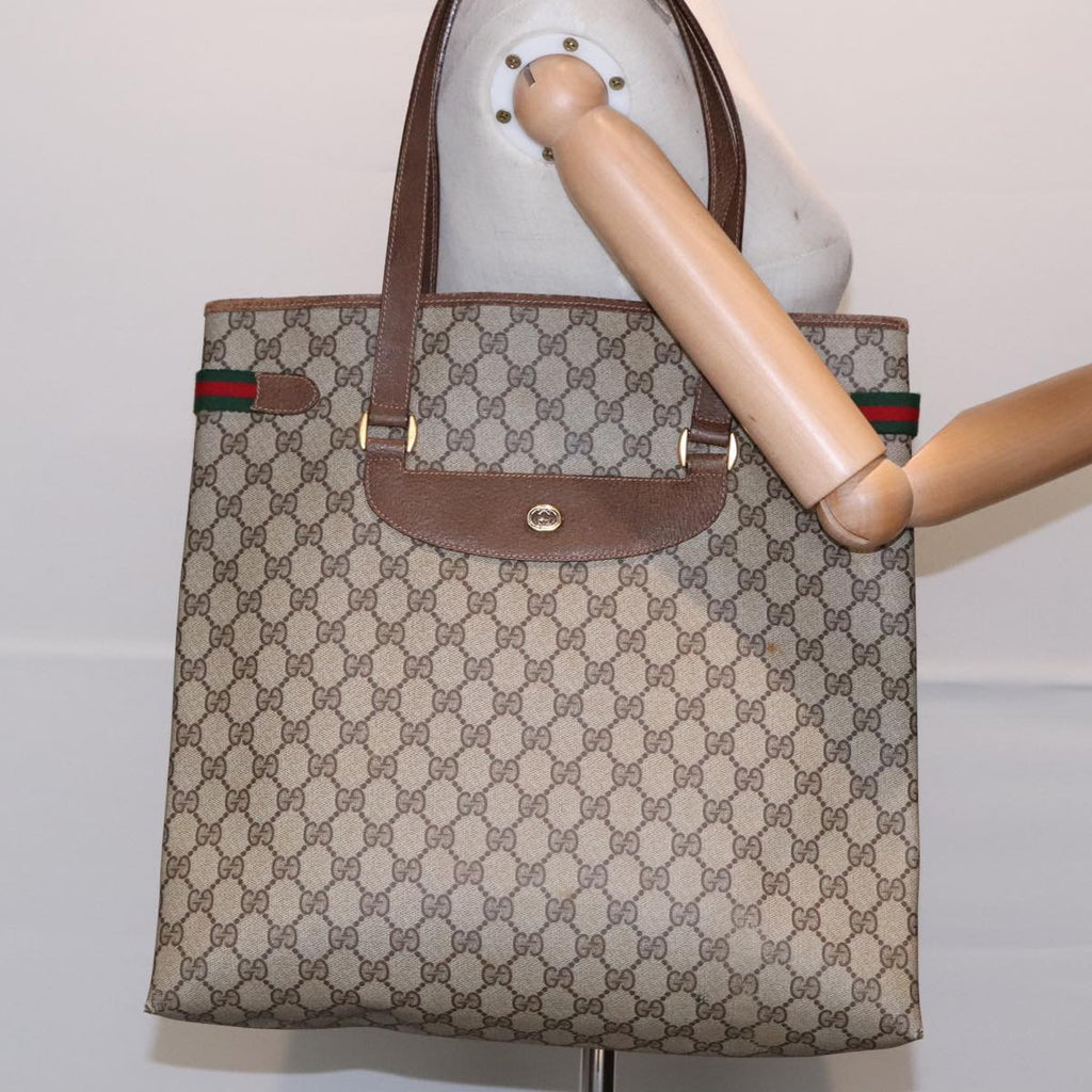 GUCCI GG Supreme Web Sherry Line Tote Bag PVC Beige Gold Silver 89626