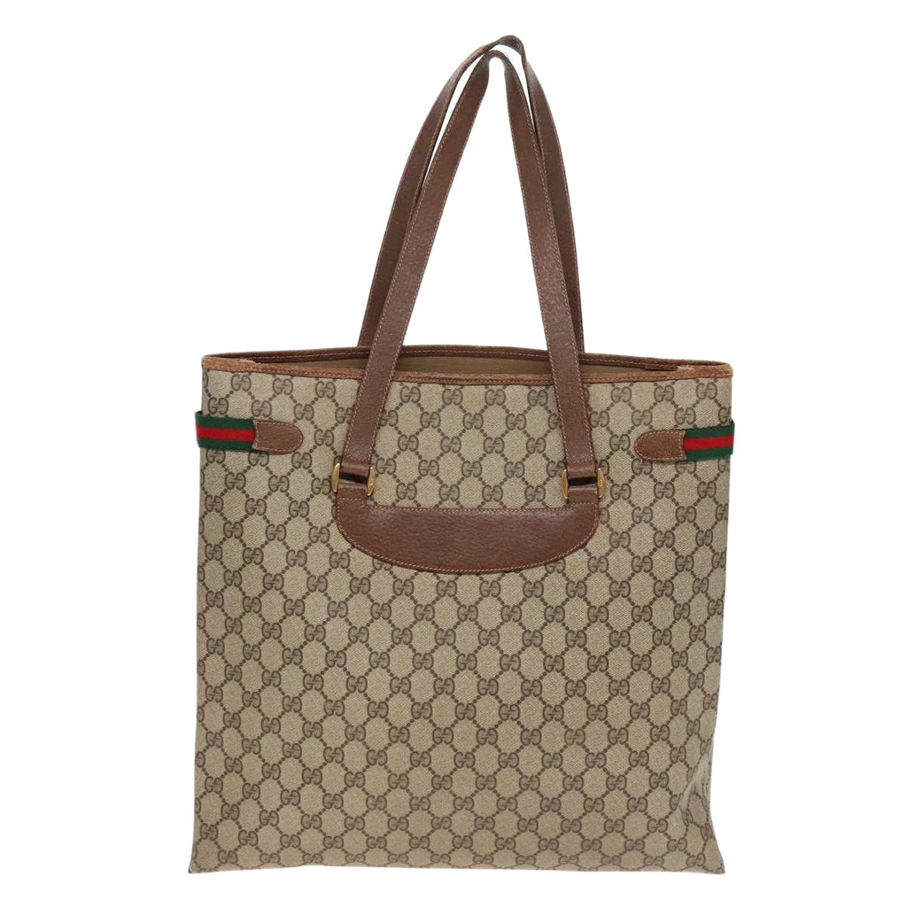 GUCCI GG Supreme Web Sherry Line Tote Bag PVC Beige Gold Silver 89626