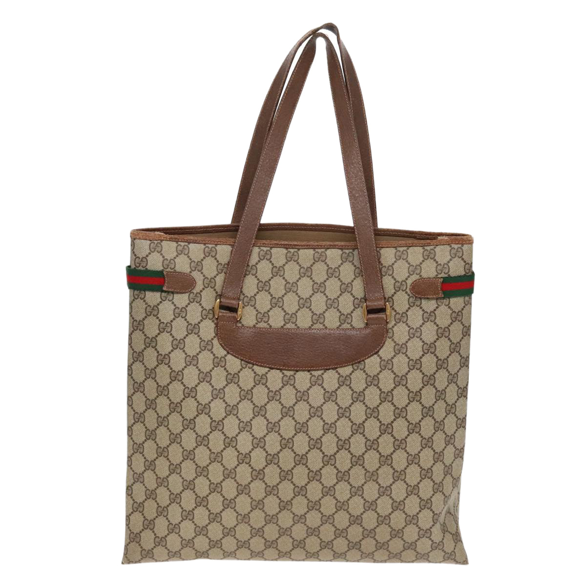 GUCCI GG Supreme Web Sherry Line Tote Bag PVC Beige Gold Silver 89626