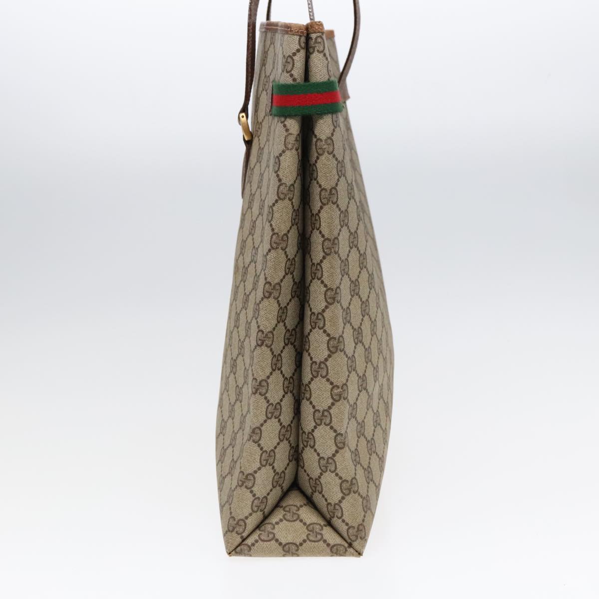GUCCI GG Supreme Web Sherry Line Tote Bag PVC Beige Gold Silver 89626