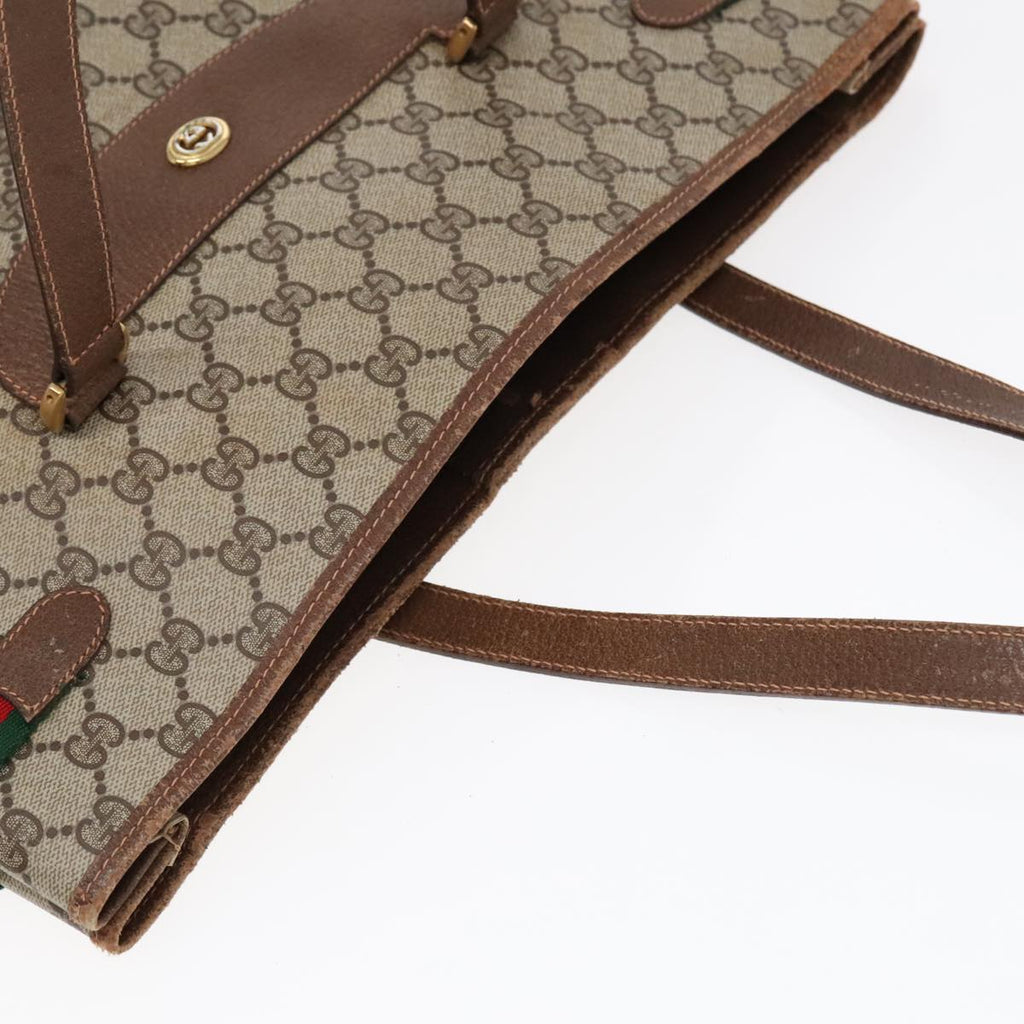 GUCCI GG Supreme Web Sherry Line Tote Bag PVC Beige Gold Silver 89626