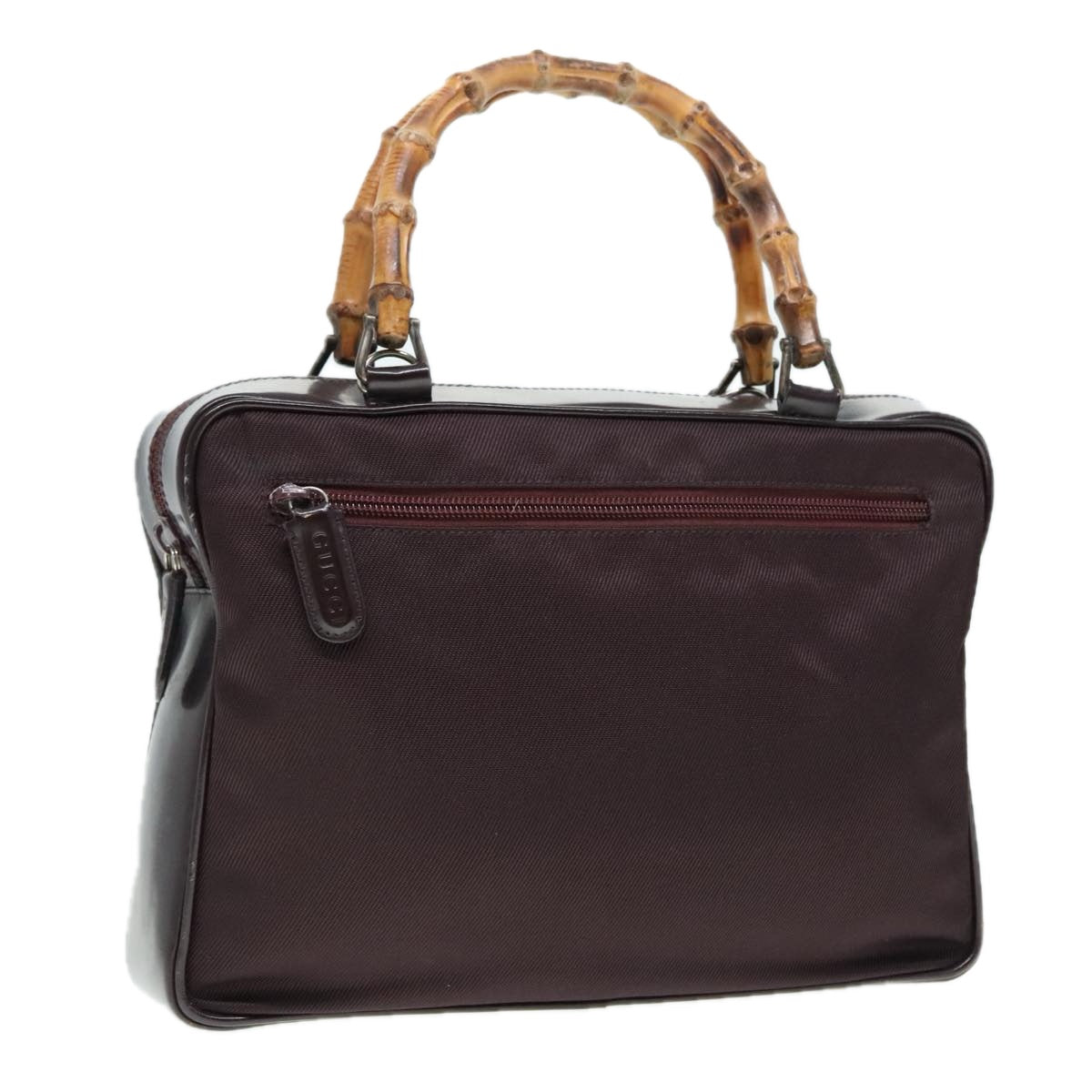 GUCCI Bamboo Hand Bag Nylon Enamel Brown Silver 89707