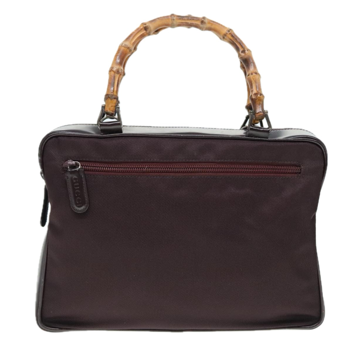 GUCCI Bamboo Hand Bag Nylon Enamel Brown Silver 89707