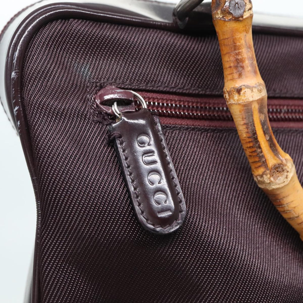 GUCCI Bamboo Hand Bag Nylon Enamel Brown Silver 89707