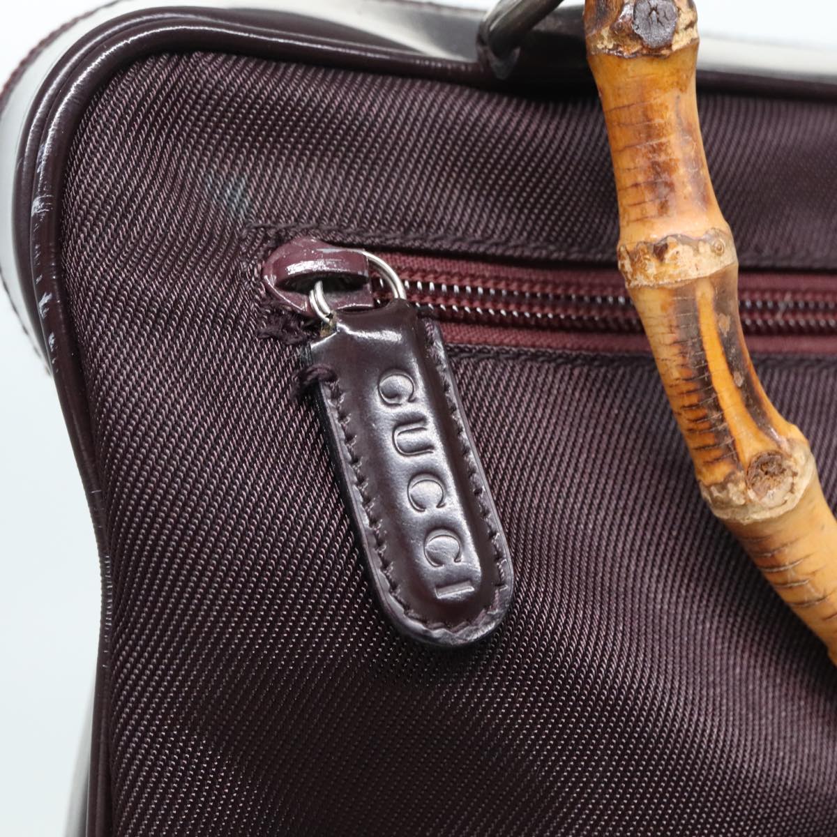 GUCCI Bamboo Hand Bag Nylon Enamel Brown Silver 89707