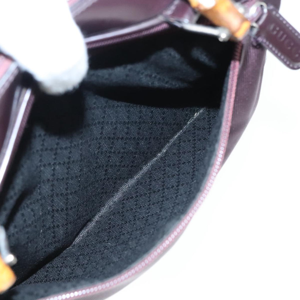 GUCCI Bamboo Hand Bag Nylon Enamel Brown Silver 89707