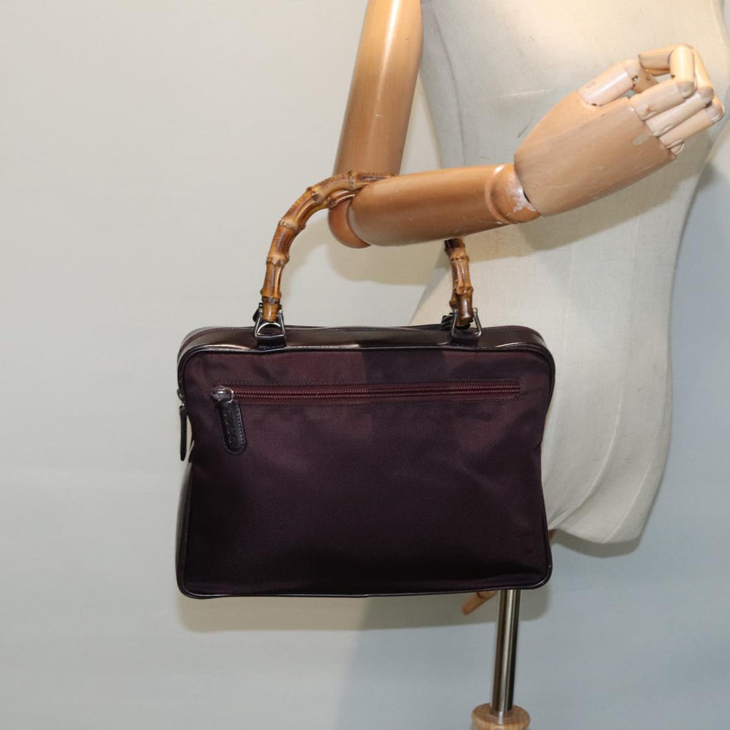 GUCCI Bamboo Hand Bag Nylon Enamel Brown Silver 89707