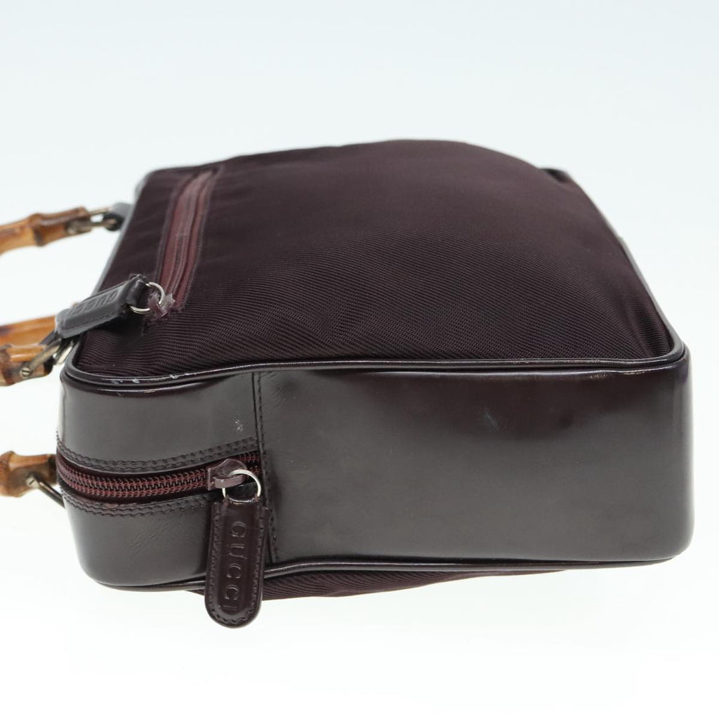 GUCCI Bamboo Hand Bag Nylon Enamel Brown Silver 89707