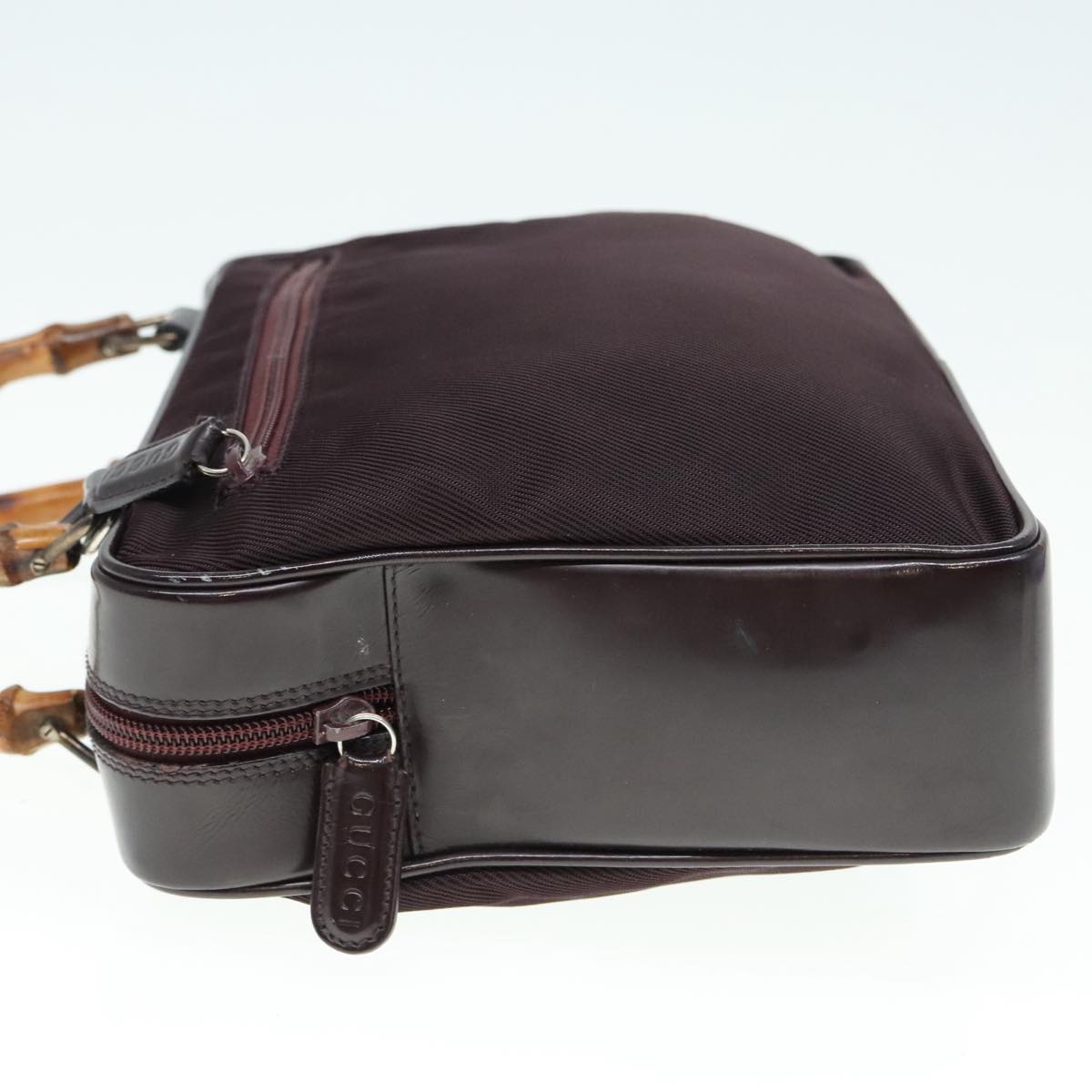 GUCCI Bamboo Hand Bag Nylon Enamel Brown Silver 89707