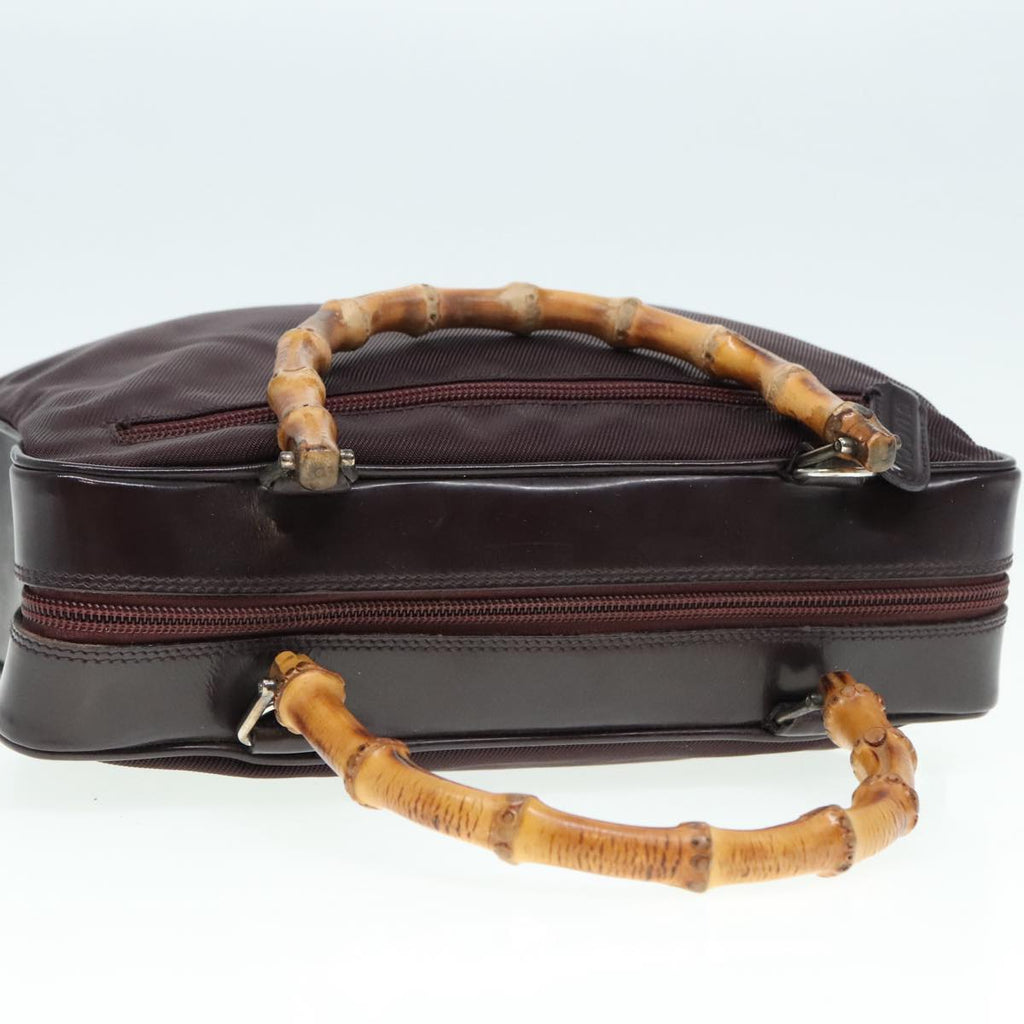 GUCCI Bamboo Hand Bag Nylon Enamel Brown Silver 89707